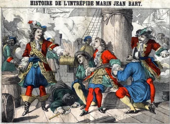 Geschichte des unerschrockenen Seemanns Jean Bart, französischer Freibeuter. Epinal-Bildgebung Ende des 19. Jahrhunderts.