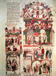 Geschichte des Lebens von König Salomo Seite der Bibel von Noailles (10. oder 11. Jahrhundert) Paris, B.N.