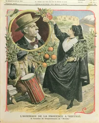 Hommage an Frédéric Mistral (1830-1914) zum fünfzigsten Jahrestag der Veröffentlichung von Mireille, Illustration aus Le Petit Journal, 30. Mai 1909