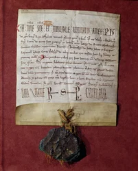 Huldigung an König Philipp II. (1165-1223) von Simon de Montfort (ca. 1160-1218) für die von Raymond VI. (1197-1249) konfiszierten Gebiete, ca. 1216