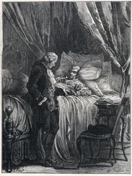 Honoré Gabriel Riqueti, Graf von Mirabeau (1749-1791) auf seinem Sterbebett mit seinem Arzt Georges Cabanis (1757-1808) im Jahr 1791