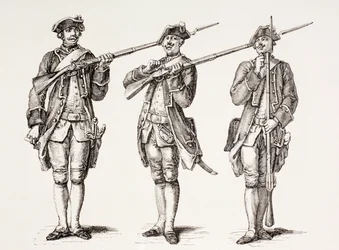 Wie man ein Musketen lädt, aus einem französischen Lehrbuch von 1776, aus 