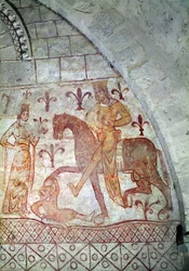 Hugues IX (ca. 1163-1219) Lusignan besiegt Nur al-Din (1116-74) in Syrien (Wandmalerei)