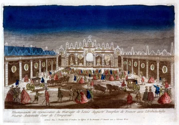 Beleuchtung zur Feier der Hochzeit von Louis Auguste, Dauphin von Frankreich (Louis XVI), mit Erzherzogin Marie Antoinette, Schwester des Kaisers - Gravur