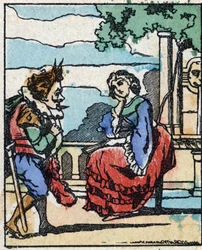 Illustration zu „Riquet mit dem Schopf“, Märchen von Charles Perrault (1628-1703), französischer Schriftsteller. Holzstich von Imaging Pellerin - Epinal, sp. Ende des 19. Jahrhunderts.