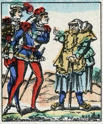 Illustration des Märchens „Die Abenteuer von Groß Flandrin“. Holzstich von Imaging Pellerin - Epinal, Ende des 19. Jahrhunderts
