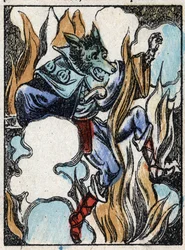 Illustration zu dem Märchen „Der Wolf, die Ziege und die sieben Geißlein“. Holzstich von Imaging Pellerin - Epinal, sd. Ende des 19. Jahrhunderts.