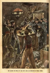 Auf der Jagd nach zwei Dieben, Avenue Daumesnil in Paris, findet die Polizei das Versteck einer Verbrecherbande in einem der Keller des ehemaligen Gefängnisses Mazas, wo sie ihre Beute lagern und sich seit mehreren Monaten verstecken. Gravur in "Le p