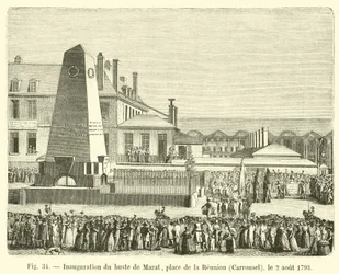 Einweihung der Büste von Marat, Place de la Réunion, Carrousel, am 2. August 1793