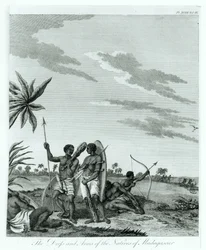 Einwohner von Madagaskar, aus Band 2 von Memoirs and Travels von Graf Benyowsky, veröffentlicht 1790
