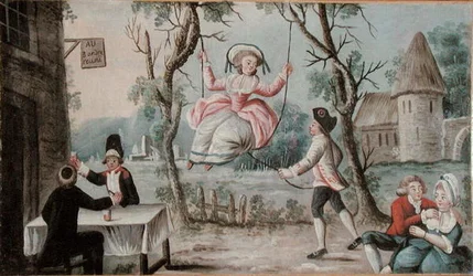Wirtshausschild gemalt für eine Taverne, das die drei vereinten Stände darstellt, ca. 1789