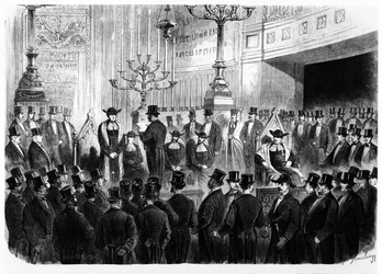 Installation von Lazard Isidor als Oberrabbiner von Frankreich im Jahr 1867 in der Synagoge der Rue Notre-Dame-de-Nazareth in Paris