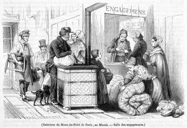 Innenansicht des Mont-de-Piété in Paris, im Marais: Verlobungssaal - in „Le Magasin pittoresque“ Nr. 6 vom Juni 1842