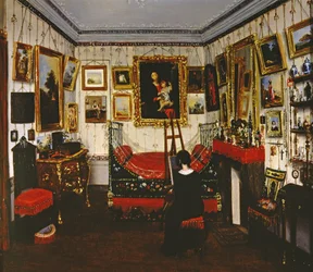 Innenraum eines Zimmers mit einer malenden Dame, 1850