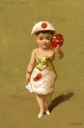 Japanisches Mädchen, aus einer Serie von Illustrationen von Kindern aus verschiedenen Ländern, produziert als Werbekarten für das Bon Marché Kaufhaus in Paris, ca. 1890