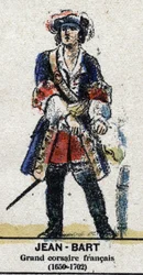 Jean Bart (1650-1702), französischer Seemann, Korsar. In "Galerie der Könige und Königinnen von Frankreich und berühmter Persönlichkeiten von 1643 bis 1895" Bild von Epinal.