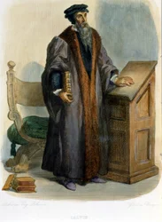 Jean Calvin (Jean Cauvin, französischer Reformator und Schriftsteller (1509-1564) - in "Le Plutarque français", Ed. Mennechet