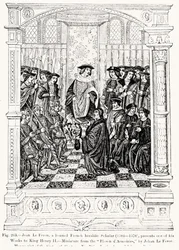 Jean le Feron (1504-70) überreicht eines seiner Werke König Heinrich II. (1519-89) aus Blason d