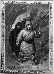 Joseph Rene Bellot (1826-1853) machte sich auf die Suche nach Kapitän William Kennedy in der Nähe von Leopold in der Hudson Bay. Gravur im berühmten Journal „La jeunesse“