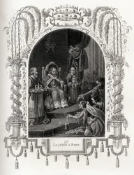 Jubiläum in Rom im Jahr 1450, während des Pontifikats von Nikolaus V. (1447-1455). Gravur zur Illustration der „Geschichte der Päpste“ von Maurice Lachatre (1814-1900)