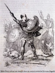 Julius Caesar sammelt seine Truppen im Kampf gegen die Nervier - in „Histoire de France“ von L.-P. Anquetil