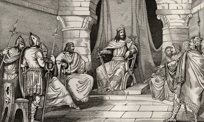 König Charibert (521-67) im Rat mit Magistraten, aus 