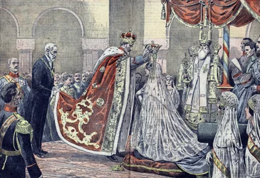 König Ferdinand I. von Rumänien krönt seine Königin