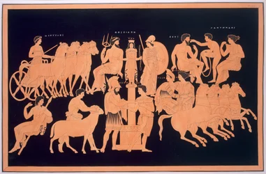 König Oenomaus, Hippodamia und olympische Götter
