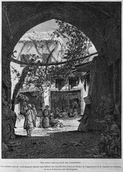 Koranschule im Schusterbasar, aus La Terre Sainte von Victor Guerin, 1884 (bw Gravur)