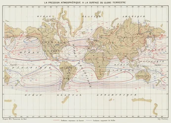 Der atmosphärische Druck an der Erdoberfläche (Farblithografie)