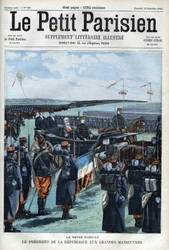 Die Revue von Amilly: Der Präsident der Französischen Republik Émile Loubet bei den großen Manövern - in „Le Petit Parisien“