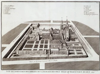 Die Abtei von Saint Germain vor 1640 - in „Geschichte der Abtei von St. Germain des Prés“ von Dom Jacques Bouillart, ed. Dupuis, Paris