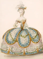 Dame im Kleid für einen königlichen Anlass, Design zugeschrieben Anvorious, veröffentlicht im April 1796