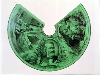 Lampenschirm mit einem Porträt von Giuseppe Verdi (1813-1901) und Szenen aus Othello und Die Macht des Schicksals