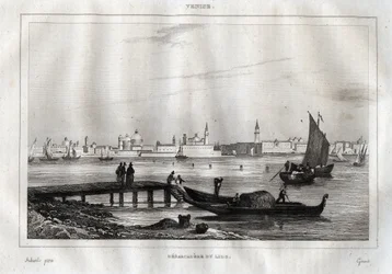 Landungssteg von Lido von Venedig - Gravur aus „Italien malerisch“ von M. de Norvins, Ch. Nodier 1834-1836