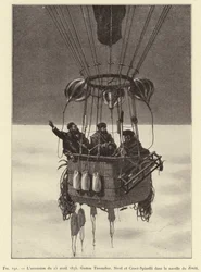 Der Aufstieg vom 15. April 1875, Gaston Tissandier, Sivel und Croce-Spinelli in der Gondel des Zenith