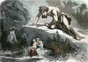 Der Zyklop Polyphem überrascht Galatea und Acis (Gravur) 1864