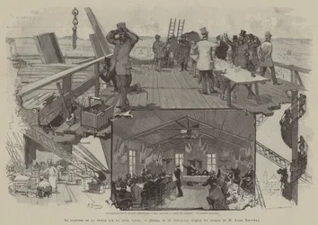 Das Frühstück der Presse auf dem Eiffelturm (Gravur)