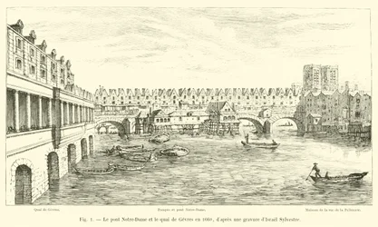 Pont Notre-Dame und Quai de Gesvres im Jahr 1660, nach einem Stich von Israël Silvestre
