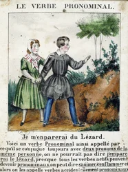 Lektion über reflexive Verben. In „La grammaire en images“, Heftalbum, um 1850