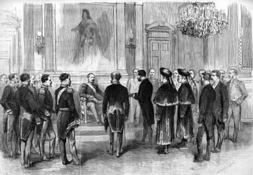 Der Kaiser Napoleon III. (1808-1873) empfängt die chinesischen Botschafter und ihre Dolmetscher im Salon der Tuilerien in Paris