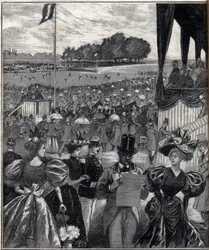 Les courses de Lyon (Rennbahnen von Lyon) - nach dem Grand Prix - Gravur in „Le Progres Illustré“ von 1895.