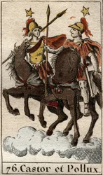 Die Dioskuren Kastor und Pollux. Aus „Mythologie der Jugend“ von Pierre Blanchard 1803