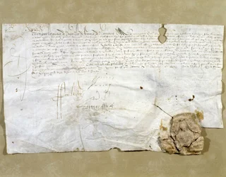 Brief von Heinrich IV. unterzeichnet, der Dinan nach der Rückgabe der Stadt an ihn als Präsidial einsetzt