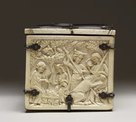 Deckel eines Kästchens mit Darstellung der "Burg der Liebe und Ritterturniere", ca. 1330-50