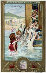 Liebig Chromolithographie Serie „Strandspiel“ von Kindern. 19. Jahrhundert