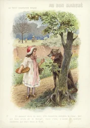Rotkäppchen spricht mit dem Wolf