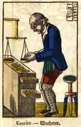 Geldverleiher; Serie über Handwerke (Bild des 19. Jahrhunderts)