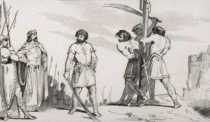 Lord Bodillon wird ausgepeitscht, nachdem er sich über die Steuererhöhung von Childerich II. (653-73) beschwert hat, aus 