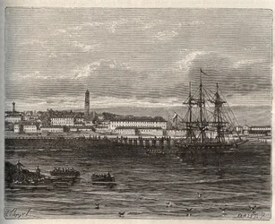 Lorient - Morbihan in der Region Bretagne - Gravur in „La France Illustrée: Geographie, Geschichte, Verwaltung, Statistik“ von V.A. Malt-Brown. 1884